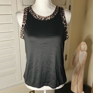 🖤🐆Black Stretchy Tank Top W/Chita Print Band At Neck & Arm Openings  Size XXL
